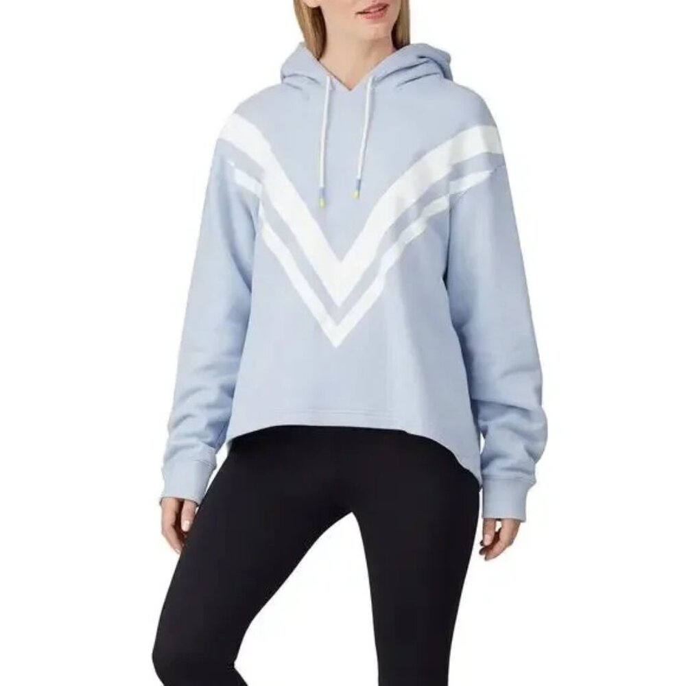 Tory Burch Terry Chevron Hoodie Sweatshirt Oversized Frost Blue Size M